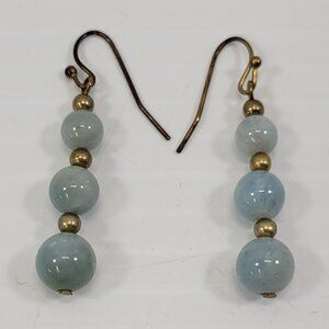 *B9) Woman Aquamarine Turquoise 3-Ball Drop Dangle Earrings